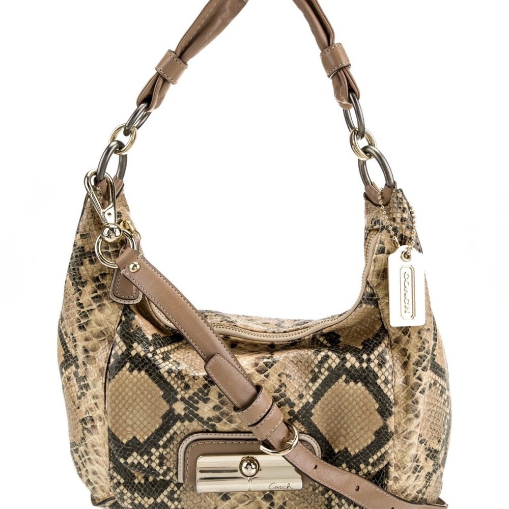 Coach Beige and Black Snakeskin Shoulder Bag